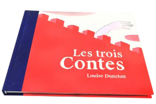 Square size hardcover luxury comic book with blue cloth back and matte laminated cardboard on the front.