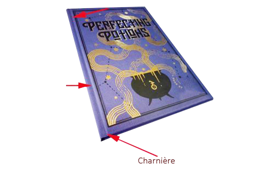 Livre violet à couverture rigide avec marquage à chaud et gouttière